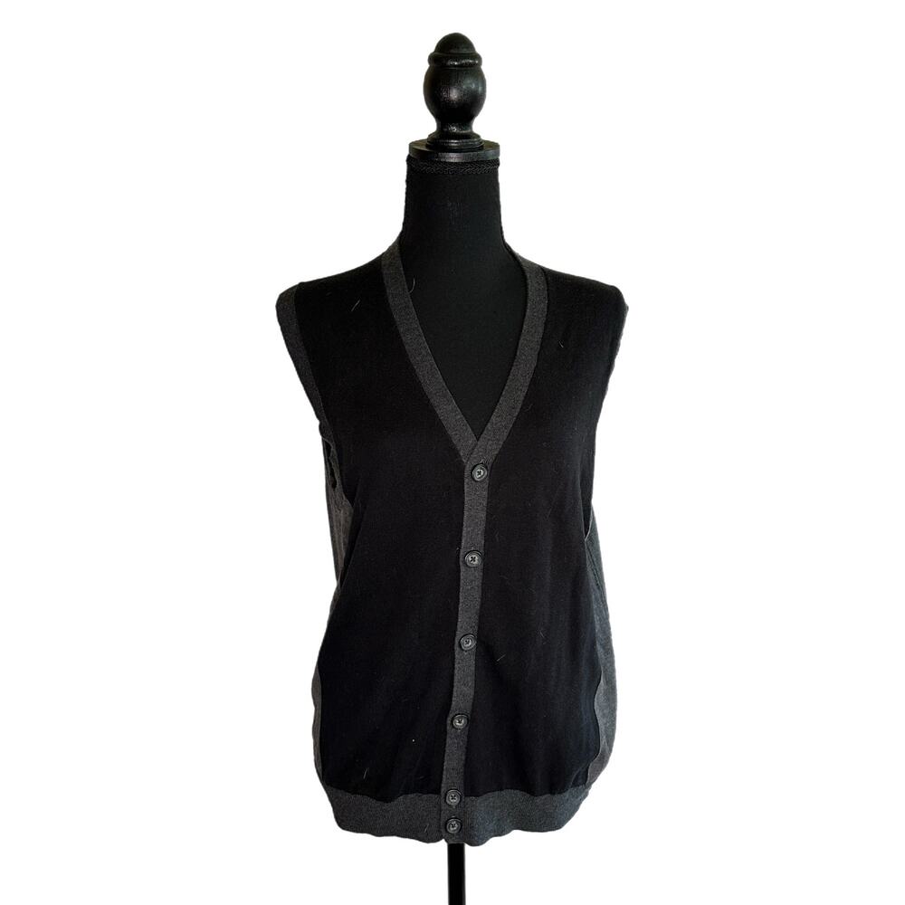 C22 Van Heusen Womens Black and Gray Sleeveless Cardigan, Small, Pre-owned